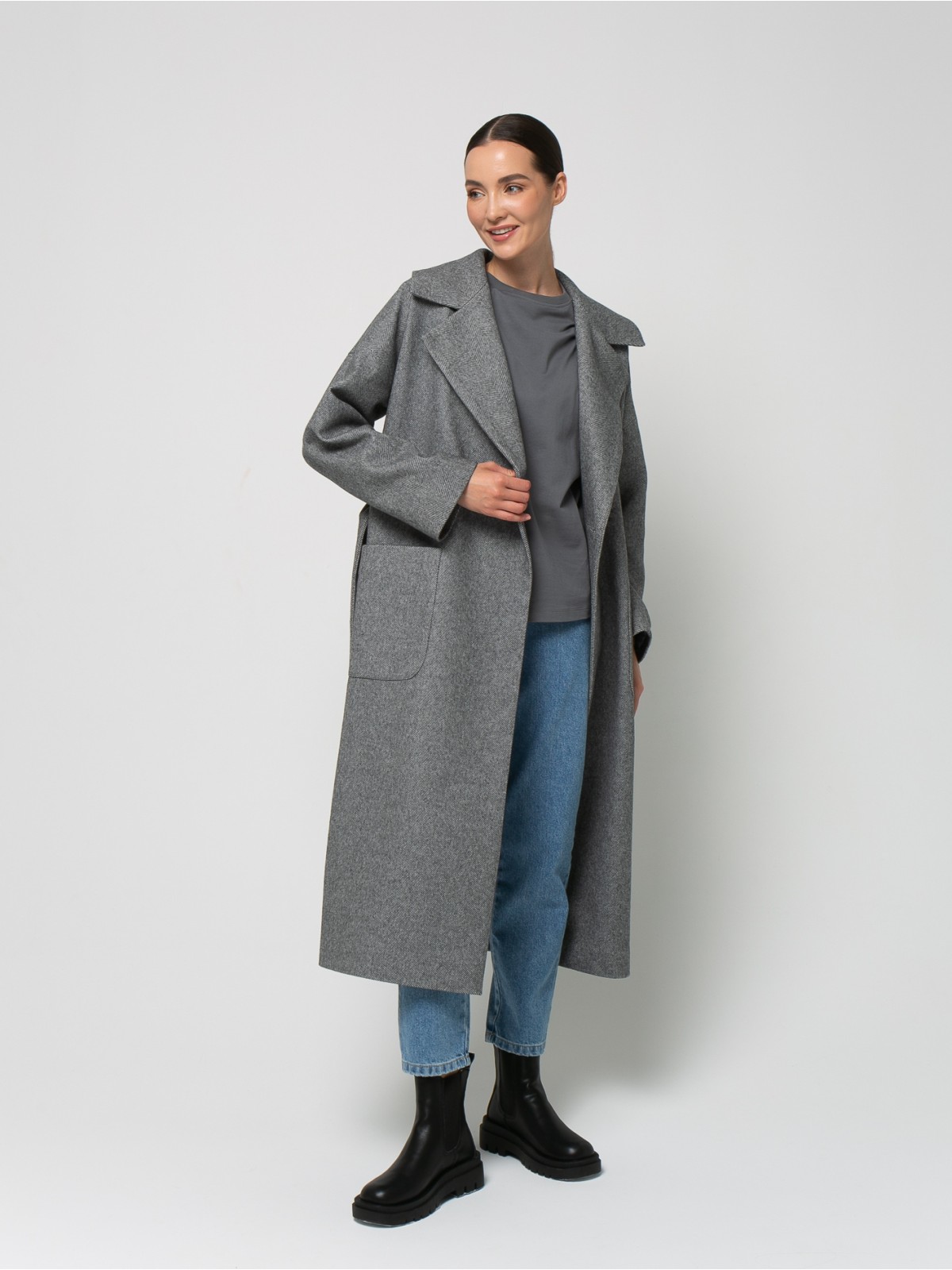 Пальто-халат на пуговицах Ash gray (Серо-бежевый)
