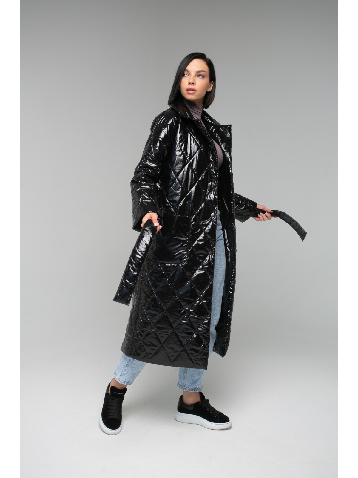 Пальто из плащевой ткани Moncly Black (Лакированный черный)