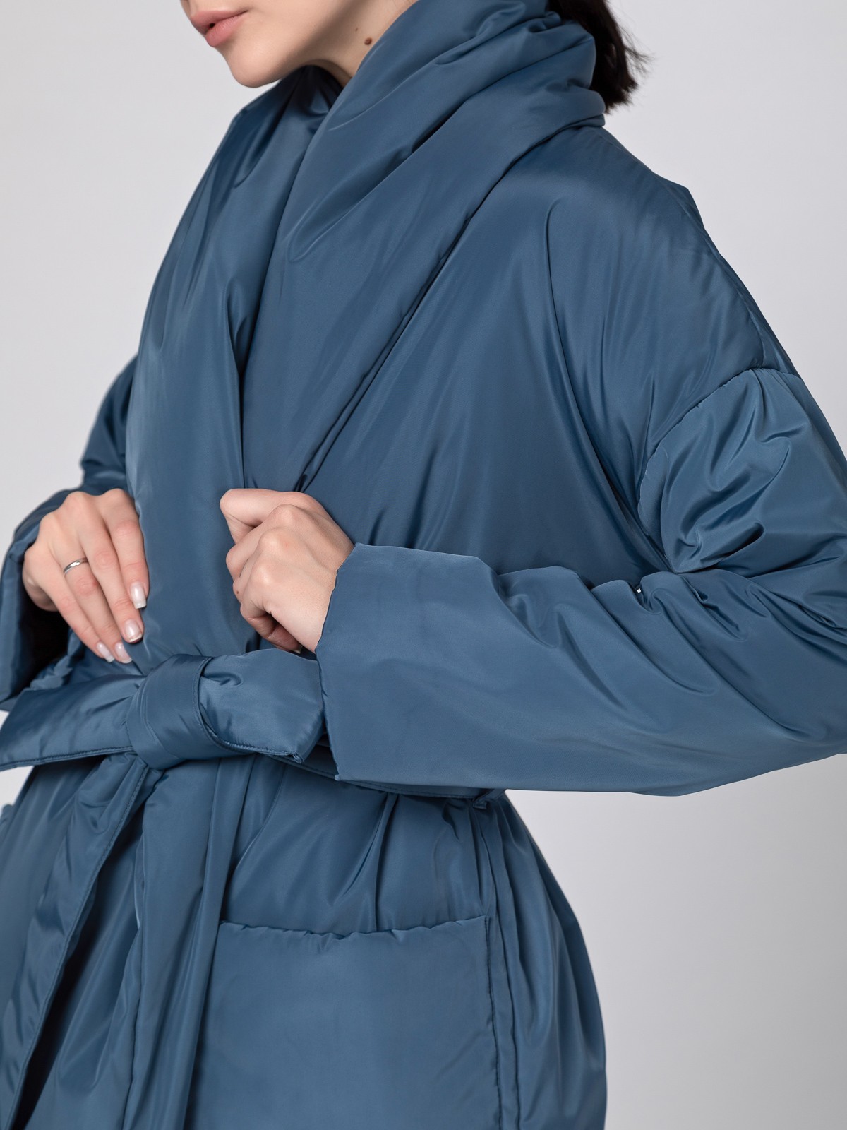 Пуховик-одеяло c шалевым воротником (манжет) Grey blue